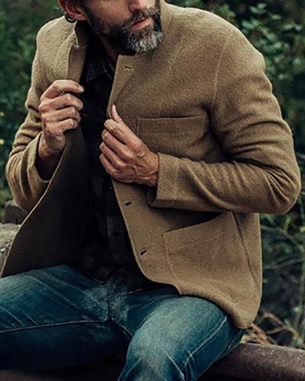 Men's Autumn Winter Zip Up Slim Collar Shoulder Ruched Jacket