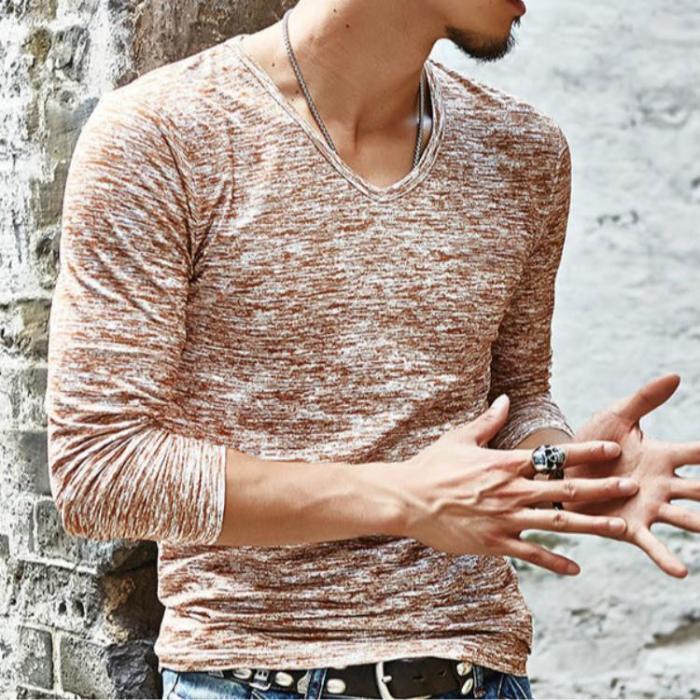 Men's Slim Fit V-Neck Long Sleeve T-Shirt Casual Tops
