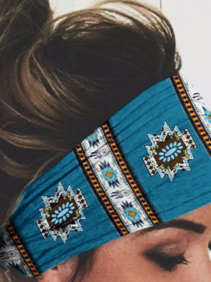 Western Turquoise Print Wide Headband