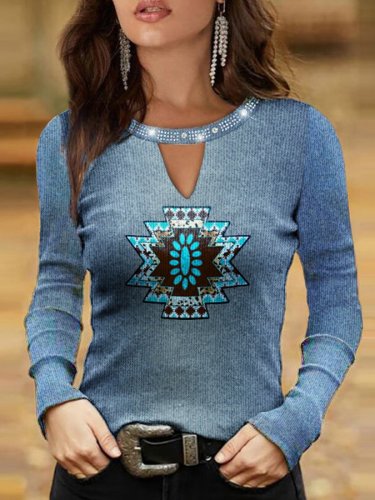 Women's Western Aztec Casual Long-Sleeved T-Shirt