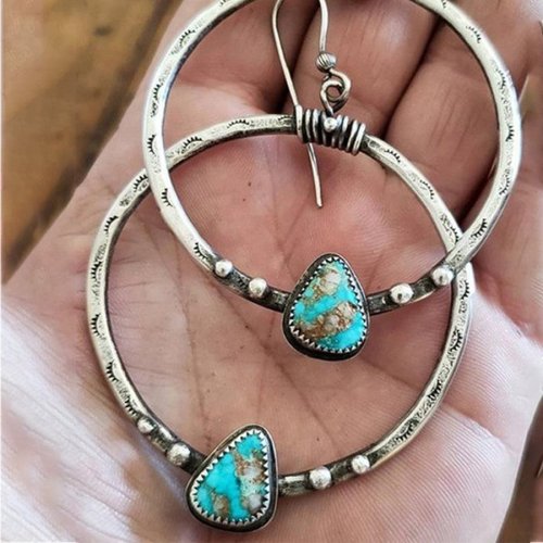 Ladies Vintage Turquoise Big Circle Earringss