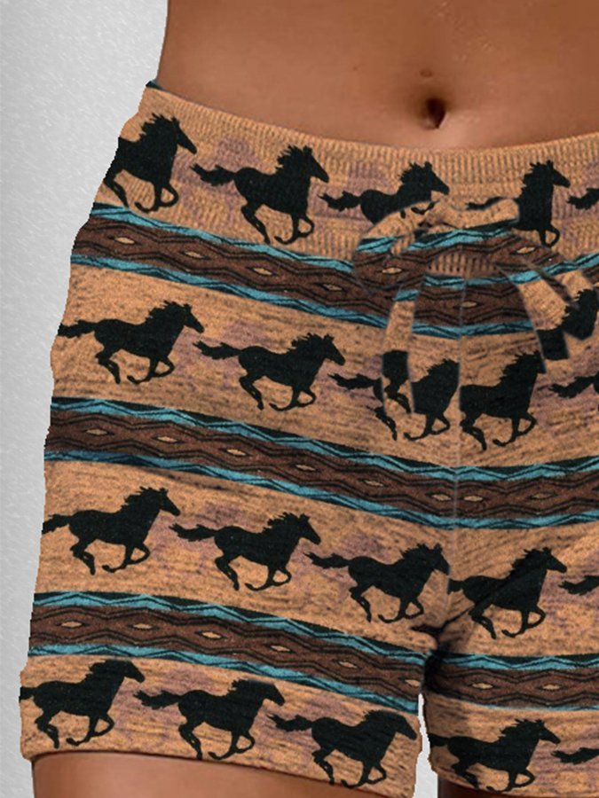 Vintage Western Horse Print Shorts