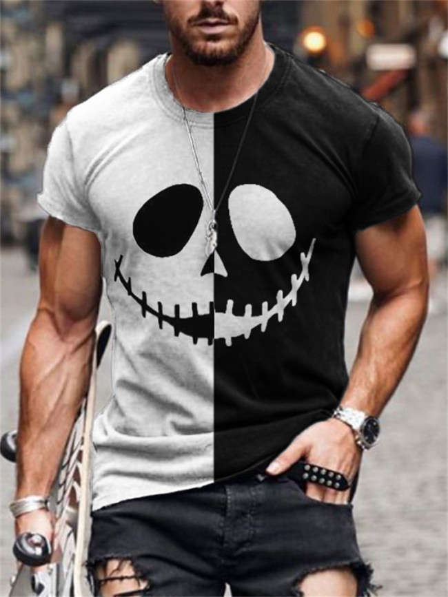 Men's Halloween Spooky Face Contrast T Shirt