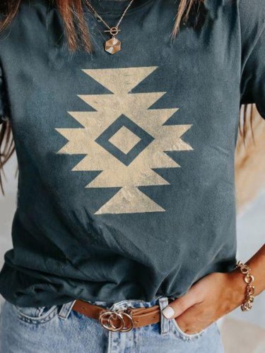 Women's Round Neck Geometry Short-Sleeved T-Shirt