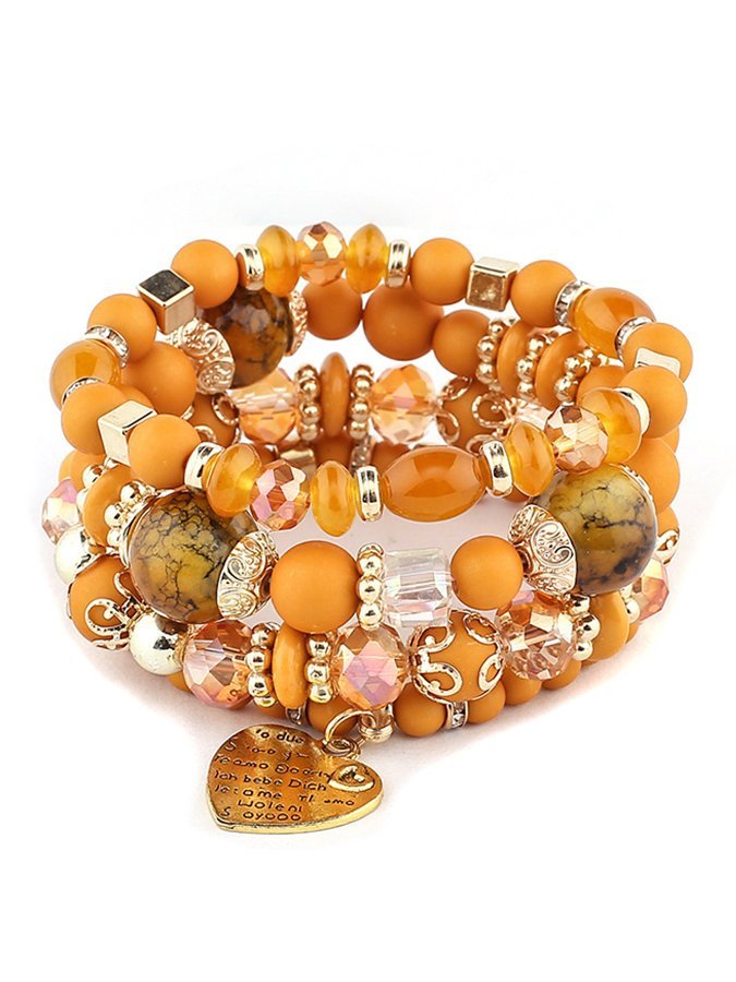 Women's Bohemian crystal peach heart Beaded multi-layer Bracelet