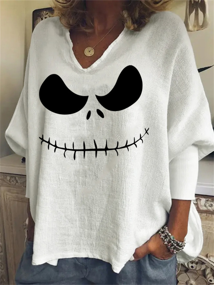 Spooky Ghost Face Print Loose Fit Comfy Tunic