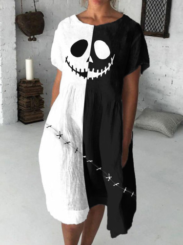 Halloween Spooky Face Contrast Midi Dress