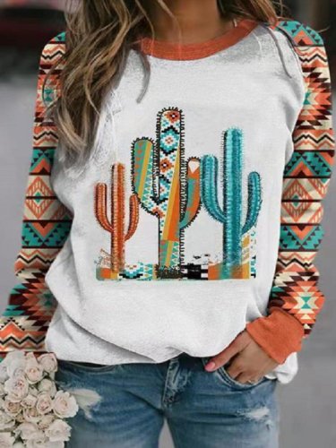 Cactus Print Crew Neck Sweatshirt