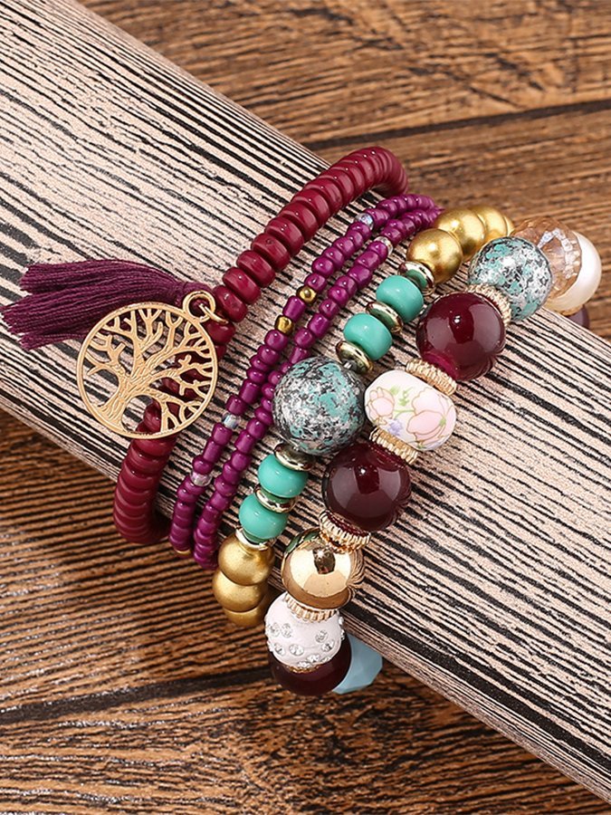 Women's Bohemian tassel tree of life multi-layer Bracelet