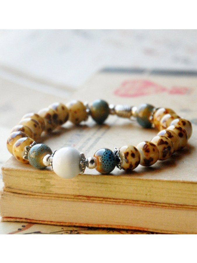 Women's ethnic style ceramic leaf bracelet