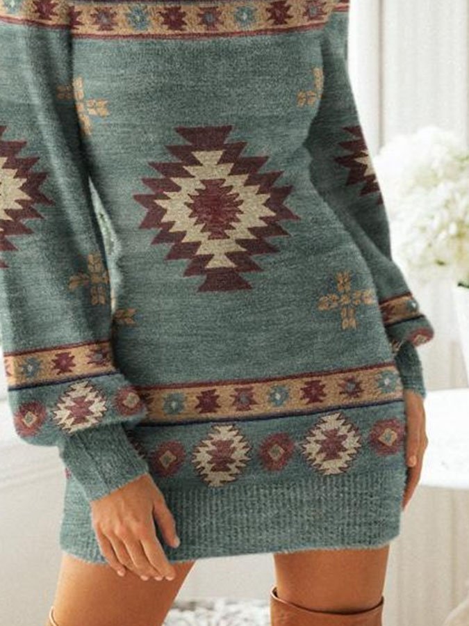 National Style Hip-Wrapped Long-Sleeved Dress