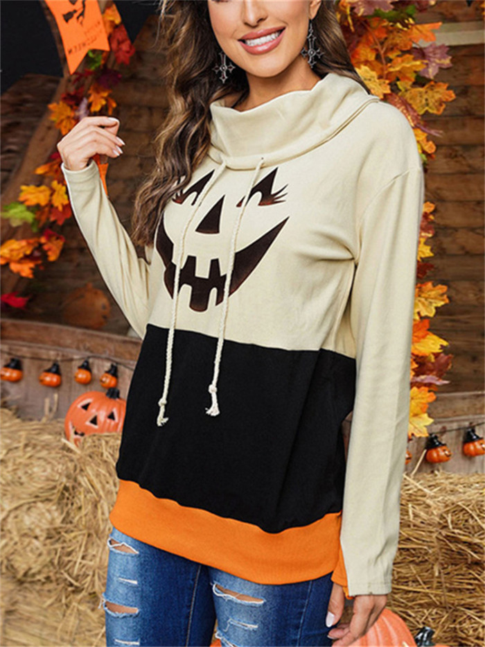 Halloween Spooky Ghost Face Plus Size Hooded Pullover Tops