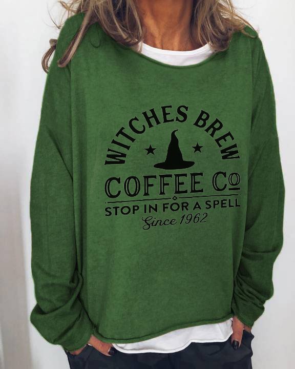 Women's Halloween Witches Brew Coffee Co Stop In For A Spell Since 1962 Print Sweatshirt