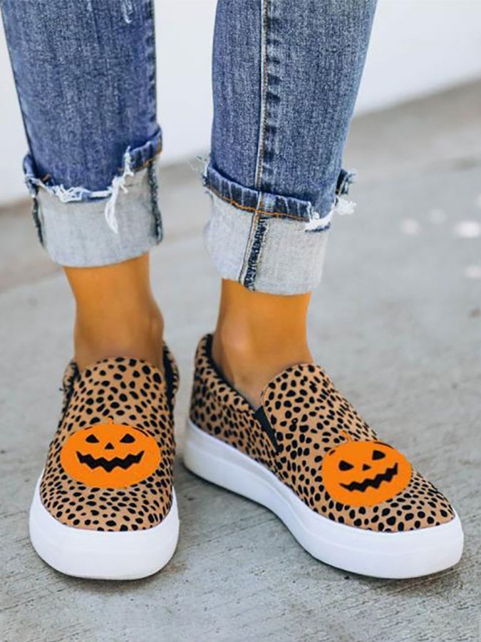 Women's Halloween Leopard Pumpkin casual shoes