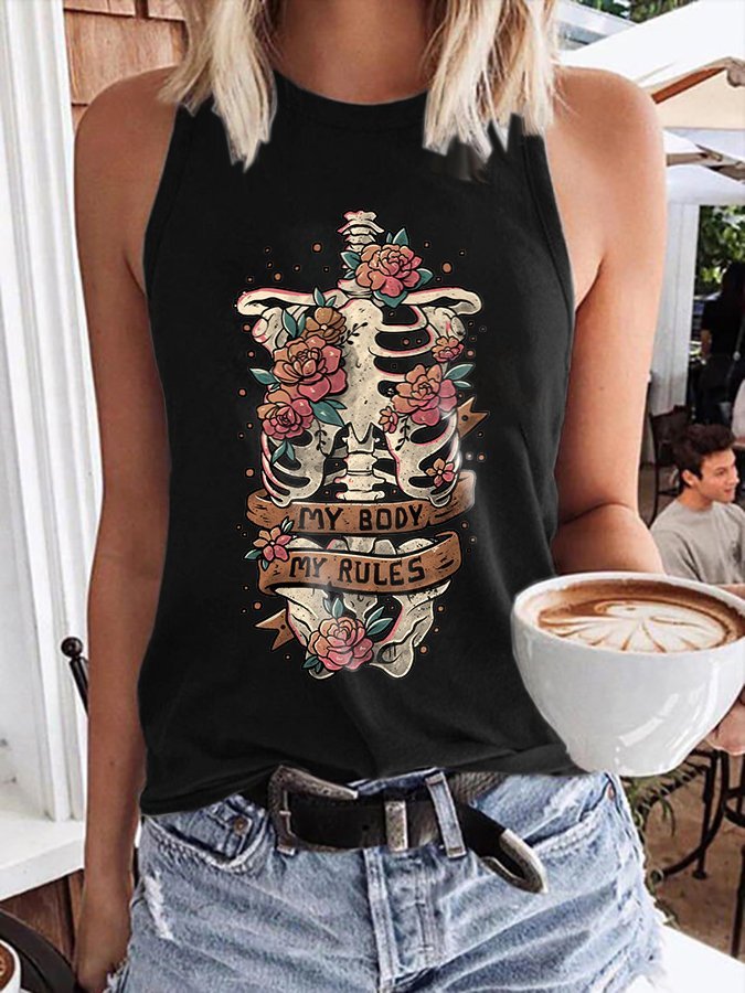 Flower My Body My Rules Print Tank Top