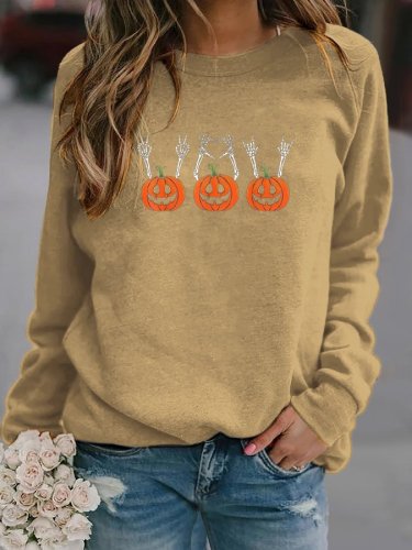 Pumpkin Skull Print Sweatshirt