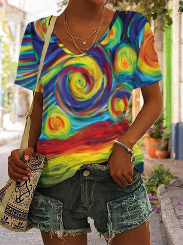 Women's Colorful Starry Night Print T-Shirt