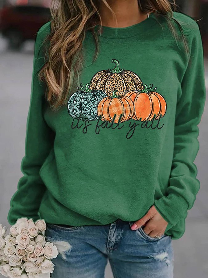 Women's It's Fall Y'all Pumpkin Print Casual Sweatshirt