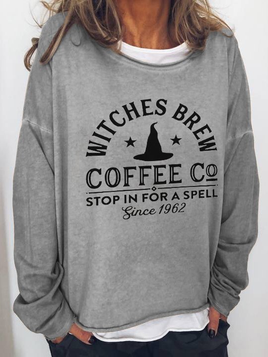 Women's Halloween Witches Brew Coffee Co Stop In For A Spell Since 1962 Print Sweatshirt