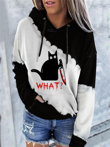 Holding Knife Black Cat What Casual Hooded Sweatshirt