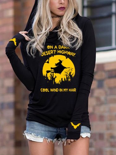 Women's On A Dark Desert Highway Cool wind In My Hair Funny Witch Print Hoodie