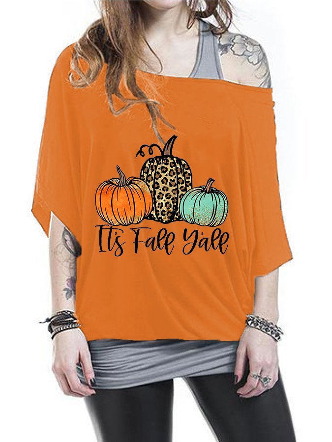 Women's It's Fall Y'all Pumpkin Print Short Sleeve Top Two Piece