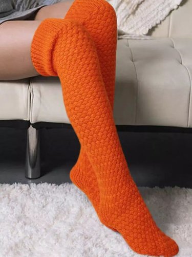 Solid Color Over-The-Knee Acrylic Socks