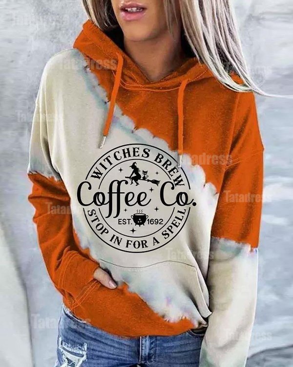 Halloween Witches Brew Coffee Co Stop In For A Spell Est 1692 Kangaroo Pocket Hoodie - Orange