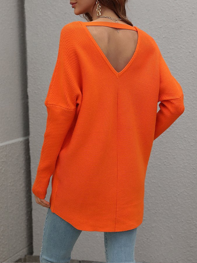 Women's Patchwork Solid Color V-Neck Sweater