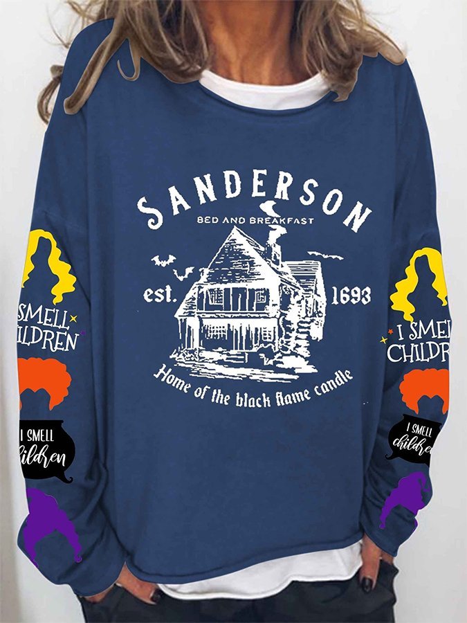 Women Halloween Sanderson Bed and Break  Print Casual Sweatshirt