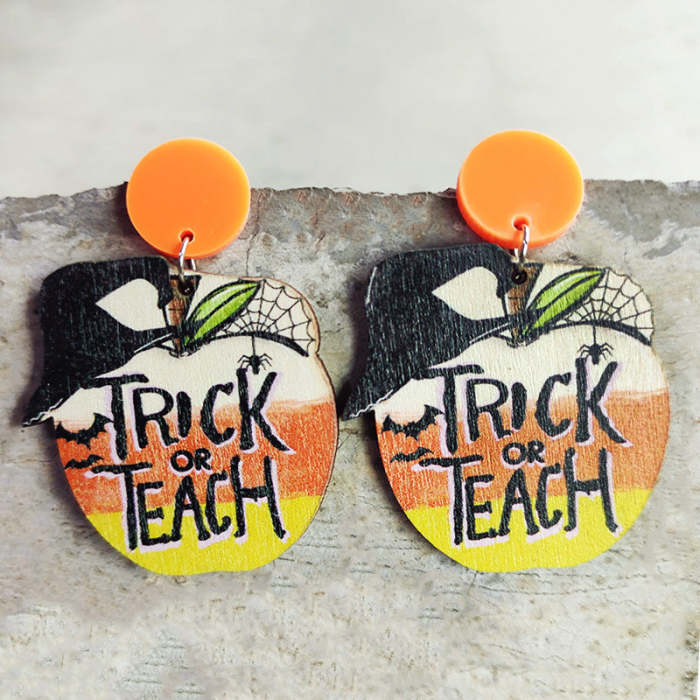 Cute Halloween Spooky Teacher Wooden Earrings
