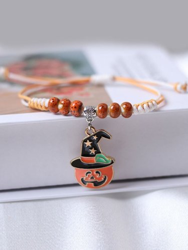 Women's Halloween Pumpkin Ceramic Braided Bracelet