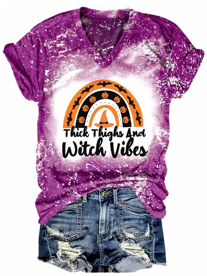Thick Thighs Witch Vibes Print Casual T-Shirt