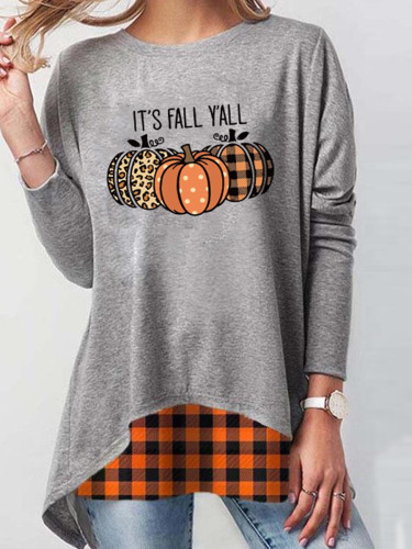 Casual Halloween Pumpkin Print Crew Neck Long Sleeves T-shirt