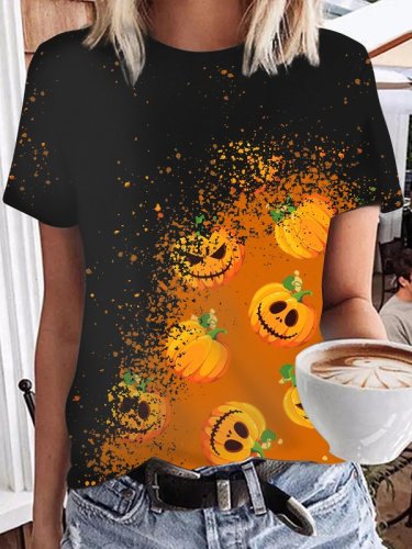 Women's Halloween Funny Pumpkin Splash Print T-Shirt