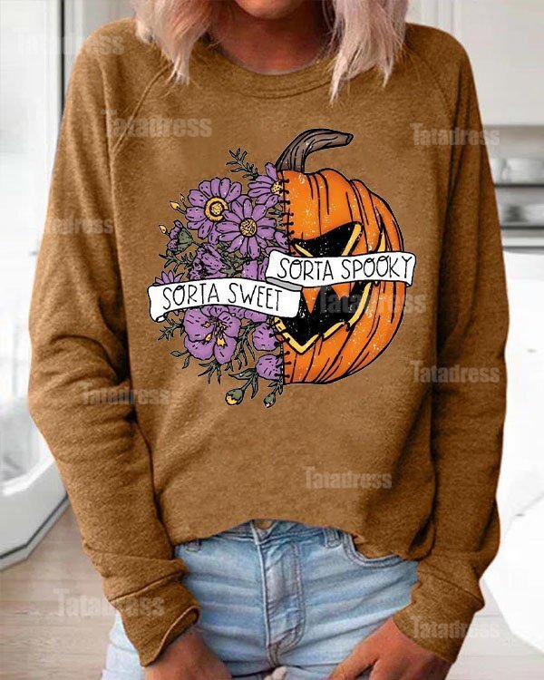 Sorta Sweet Sorta Spooky Print Loose Sweatshirt
