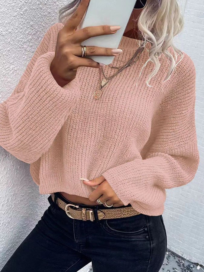 Round Neck Loose Solid Color Fashion Knitted Sweater