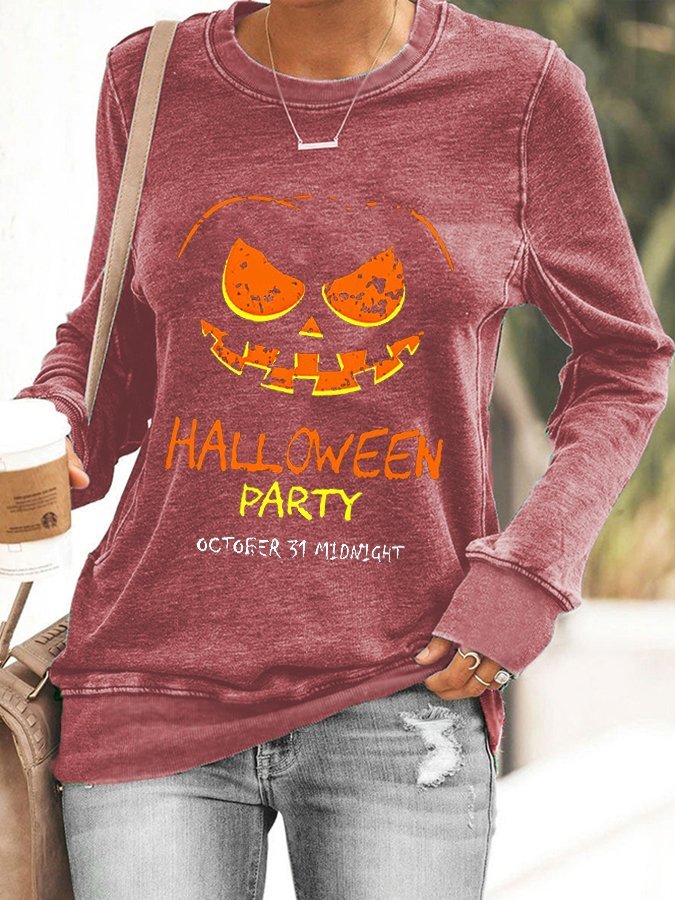Women's Funny Halloween Pumpkin Light Letter Printed Sweatshirt