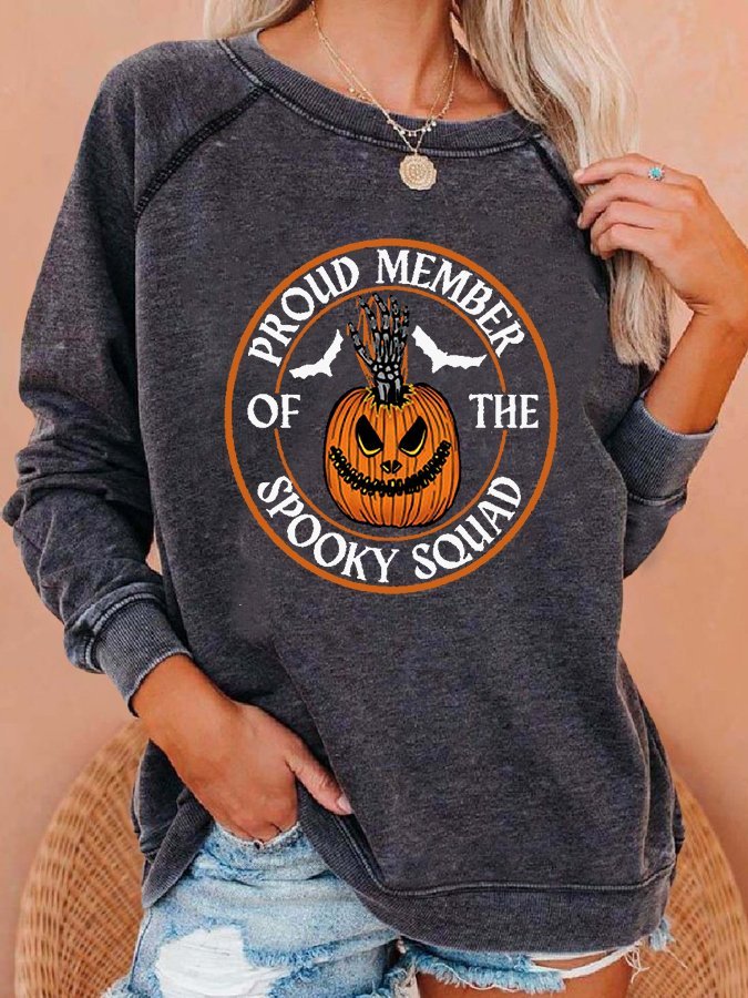 Proud Member Of The Spooky Squad Print Long Sleeve Sweatshirt
