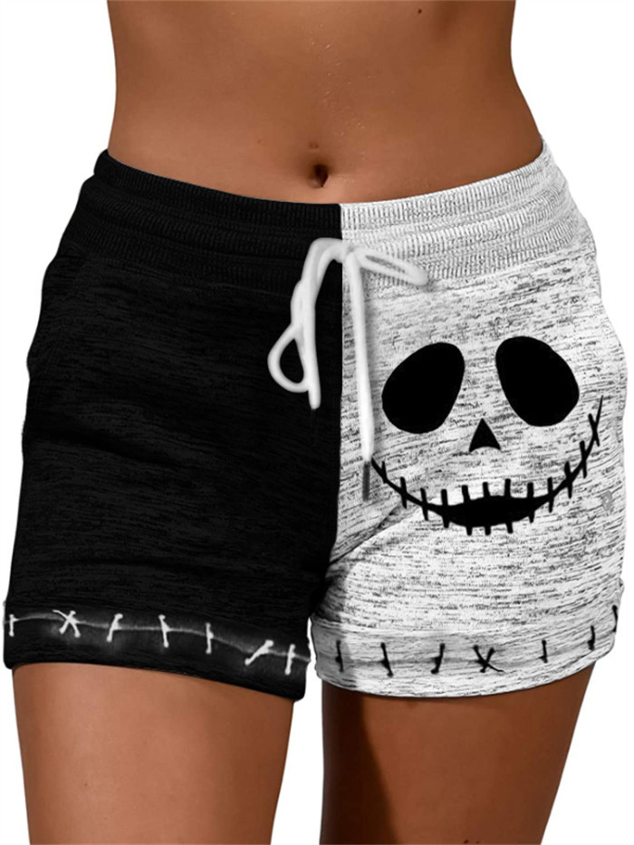 Halloween Spooky Face Contrast Color Stretchy Shorts