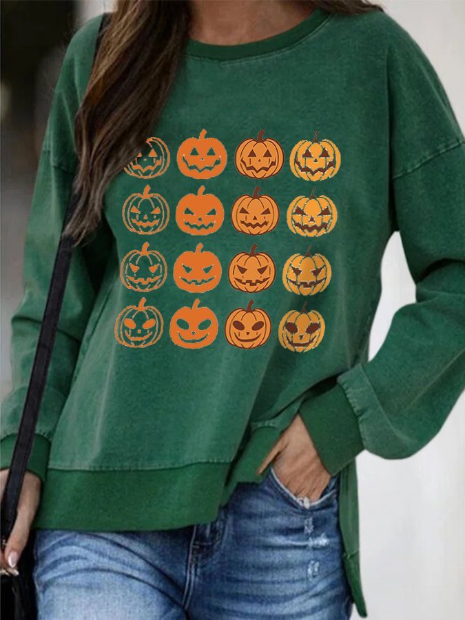 Women's Halloween Pumpkin Print Sweatshirt