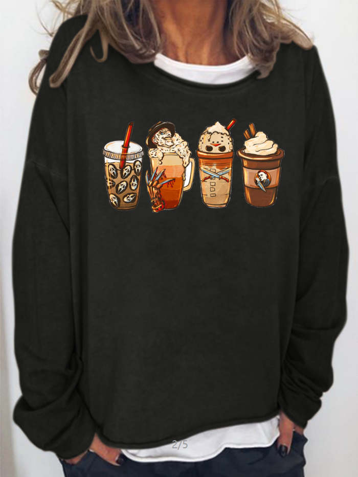 Horror Fall Coffee Long Sleeve Sweatshirt