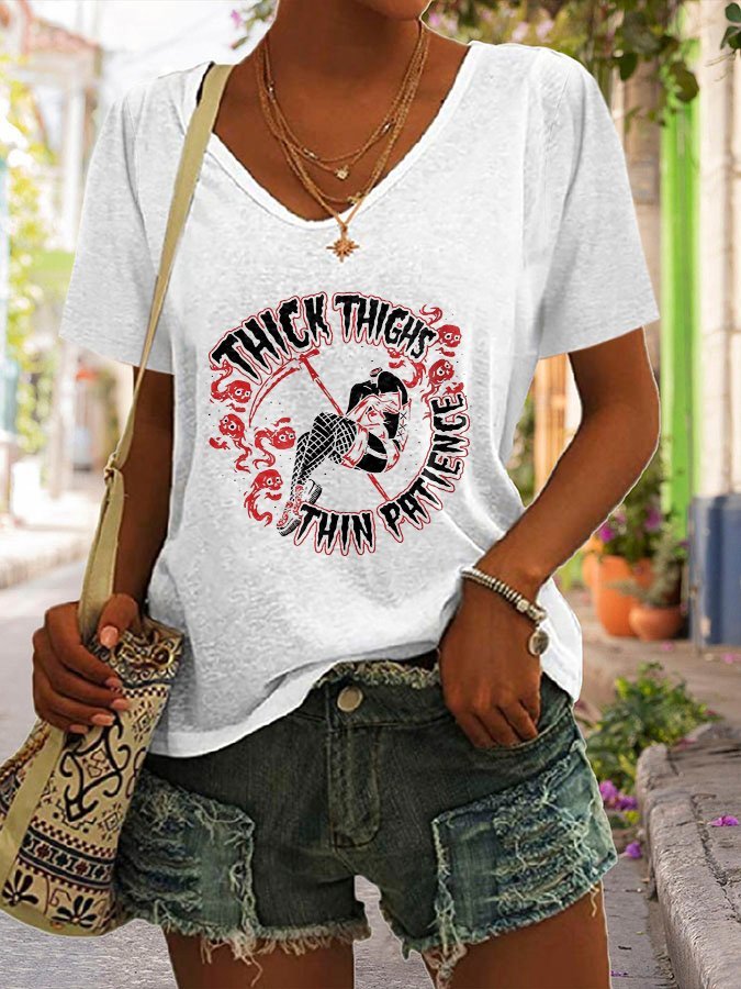 Skull Thin Patience Thick Thighs Print T-Shirt
