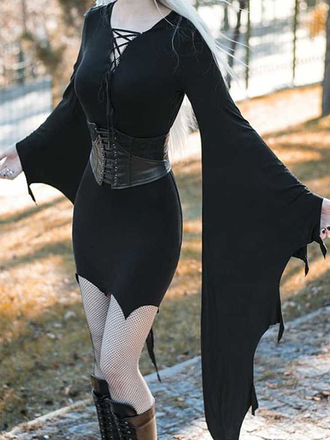 Women's Bat Sleeve Bandage V-Neck Dress