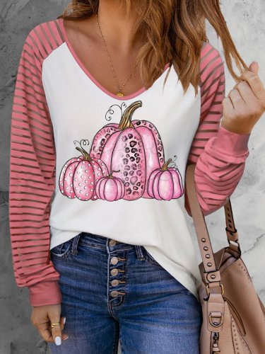 Women's Casual Halloween Pink Pumpkin Print Top