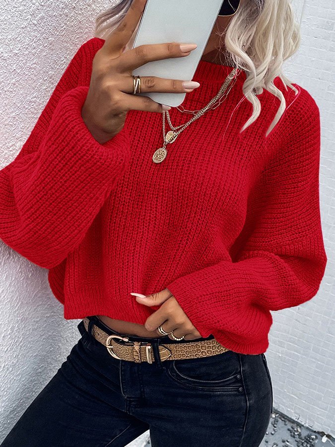 Round Neck Loose Solid Color Fashion Knitted Sweater