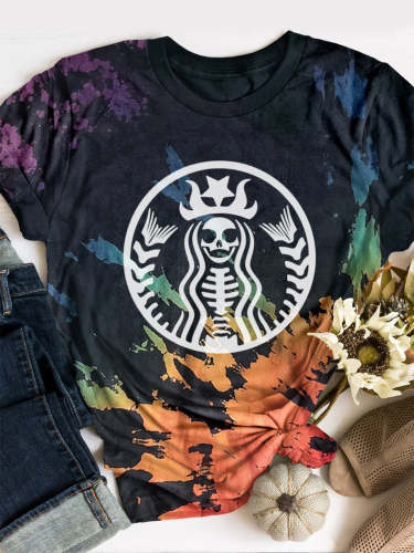 Skeleton Starbucks Inspired Tie Dye Shirt