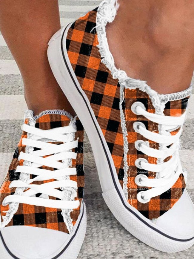 Women's Casual Halloween Plaid Printed Canvas Shoes