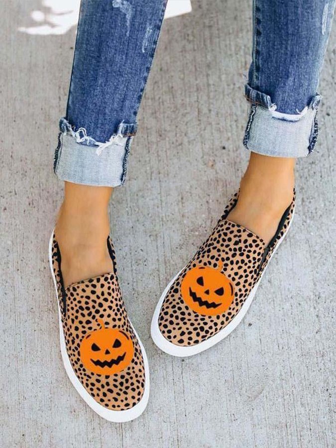 Women's Halloween Leopard Pumpkin casual shoes