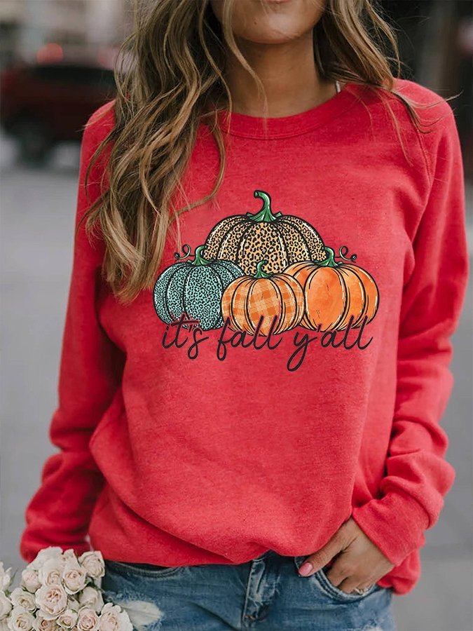 Women's It's Fall Y'all Pumpkin Print Casual Sweatshirt